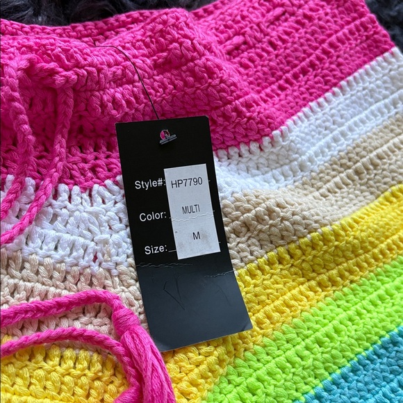 Crochet Rainbow Shorts with Adjustable Drawstring Waist- Size Medium (NWT) - Picture 6 of 7